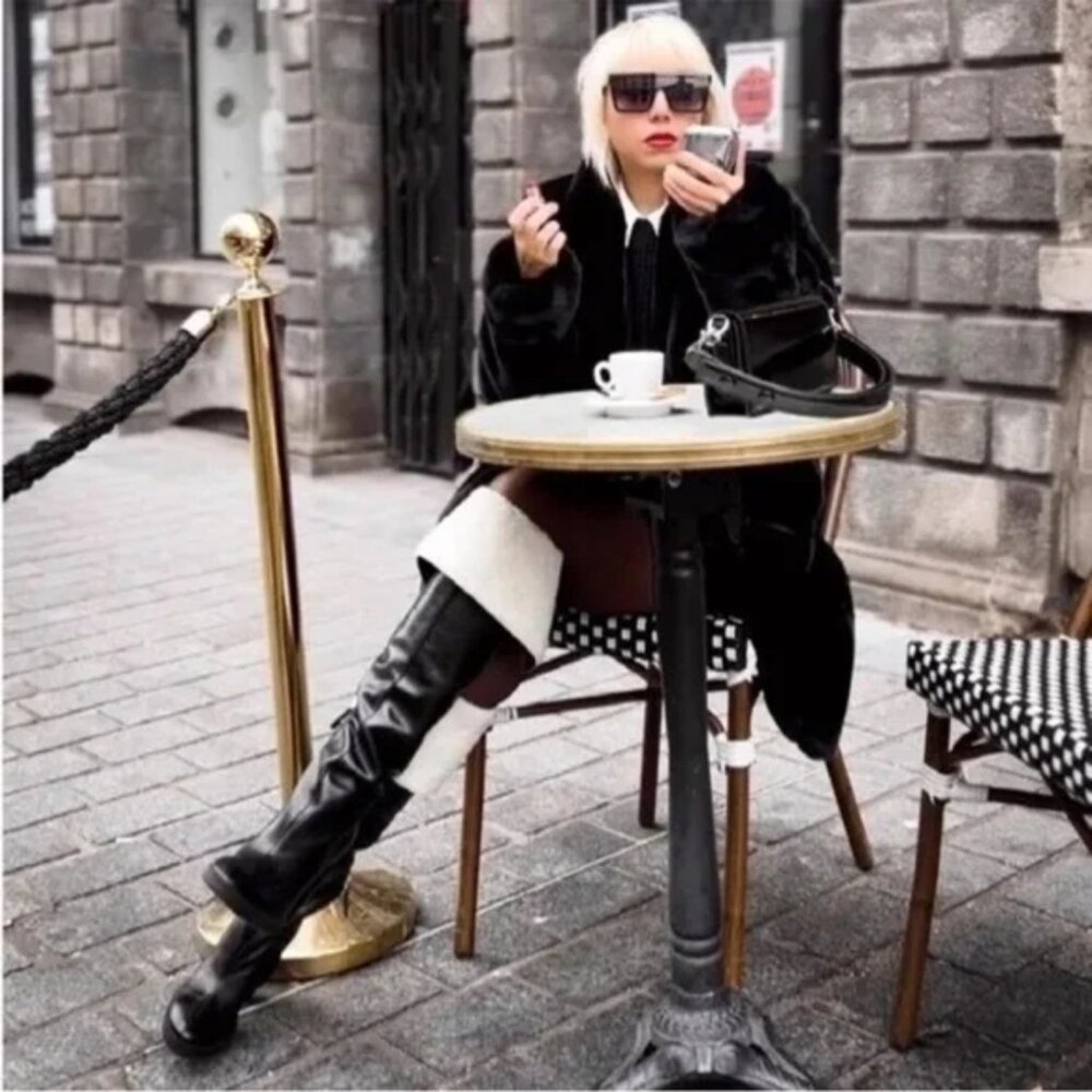 Zara Over The Knee Leather Boots with Faux Shearling Lining